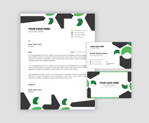 Green stationery template design with geometric pattern. Set of business corporate identity mock up. Documentation for business.
