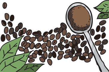 cartoon coffee beans and leaves elements