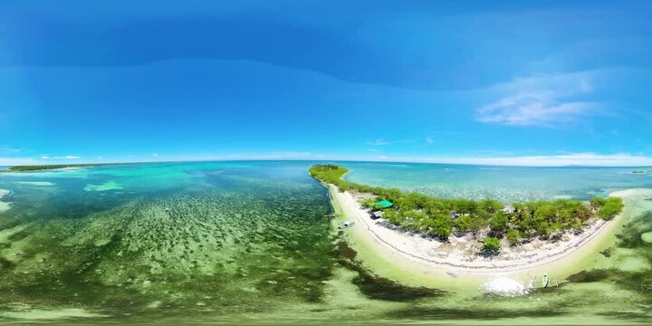 Seascape with tropical island and a sandy beach in the sea.Philippines. Tandoyong Island. Virtual Reality 360.