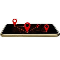 Smartphone and route pin Coordinates in the Maps application coordinate pins mobile phone gps map navigation 3d illustration