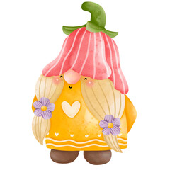 Watercolor Flower Spring Gnome Illustration