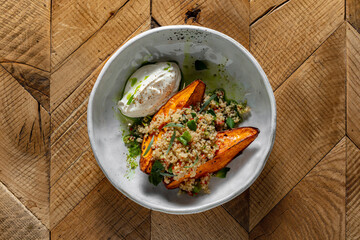 Fried sweet potato with couscous