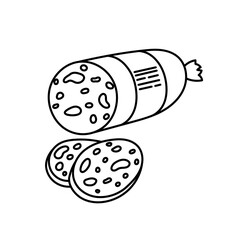 Sausage meat product. Editable outline stroke thickness. Vector line icon.