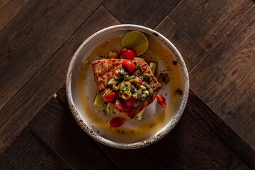 tuna steak with olive salsa
