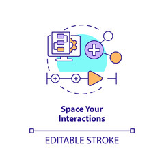 Space your interactions concept icon. Timeline. Creating educational video abstract idea thin line illustration. Isolated outline drawing. Editable stroke. Arial, Myriad Pro-Bold fonts used