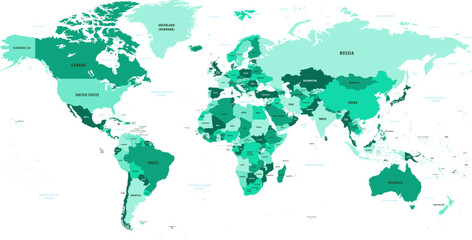 世界地図国名海名入り Vector of world map