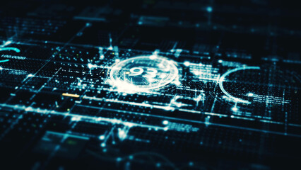 Advance digital generated motion abstract matrix cyber environment big data analytic artificial intelligent metaverse simulation, head up display background