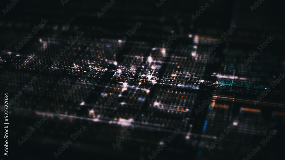 Poster Advance digital generated motion abstract matrix cyber environment big data analytic artificial intelligent metaverse simulation, head up display background