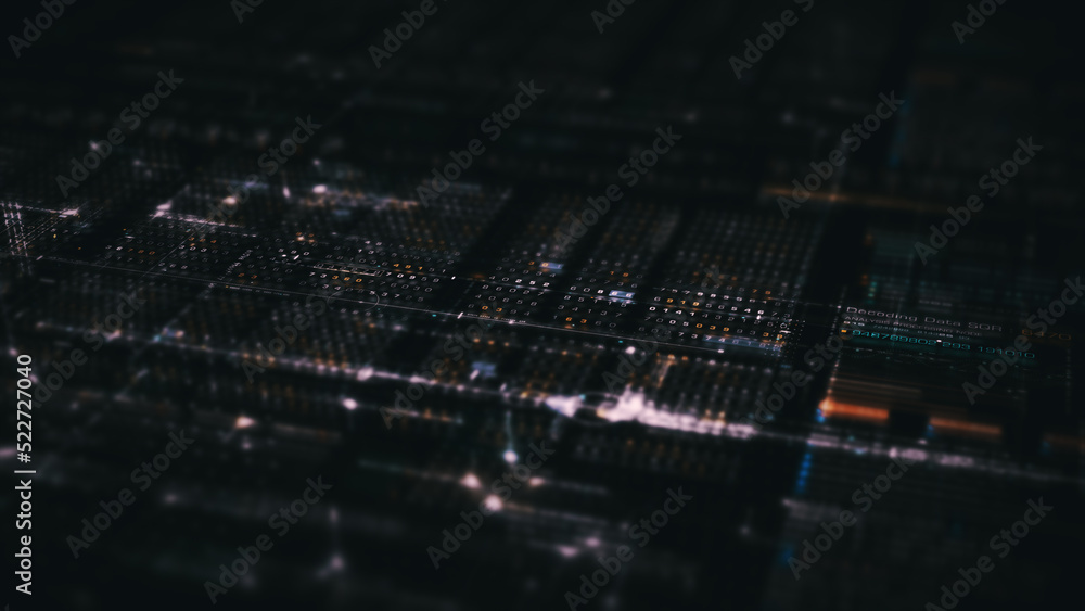 Poster Advance digital generated motion abstract matrix cyber environment big data analytic artificial intelligent metaverse simulation, head up display background