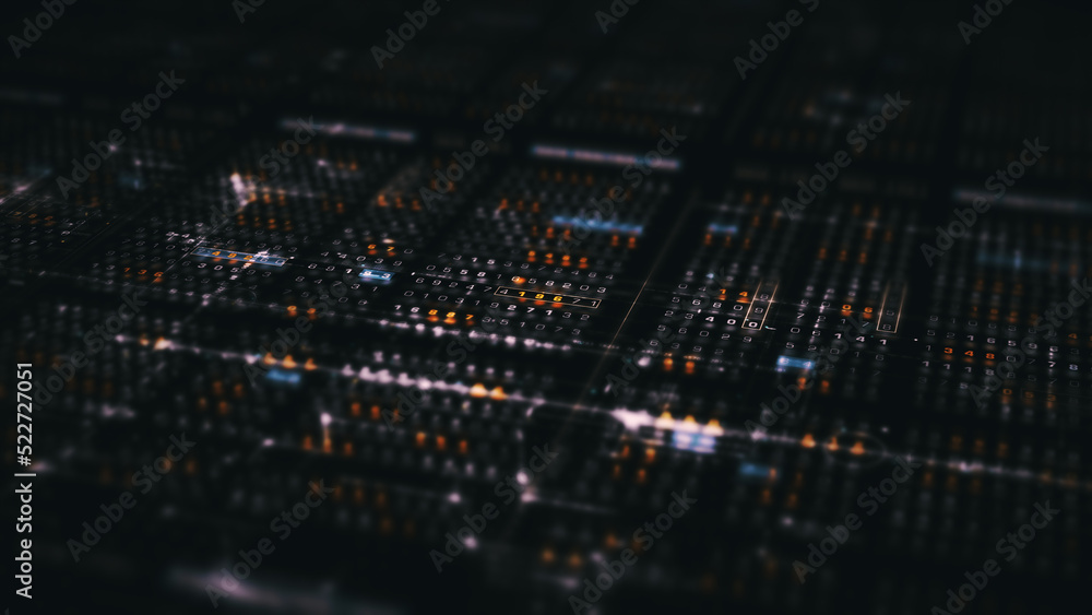 Poster Advance digital generated motion abstract matrix cyber environment big data analytic artificial intelligent metaverse simulation, head up display background