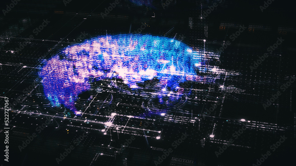Aufkleber Advance digital generated motion abstract matrix cyber environment big data analytic artificial intelligent metaverse simulation, head up display background