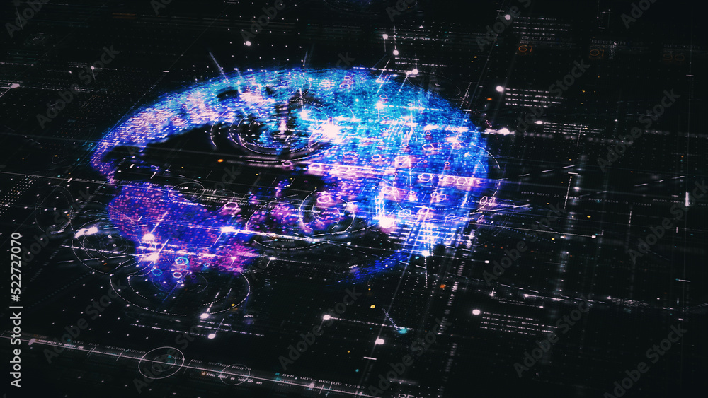 Aufkleber Advance digital generated motion abstract matrix cyber environment big data analytic artificial intelligent metaverse simulation, head up display background
