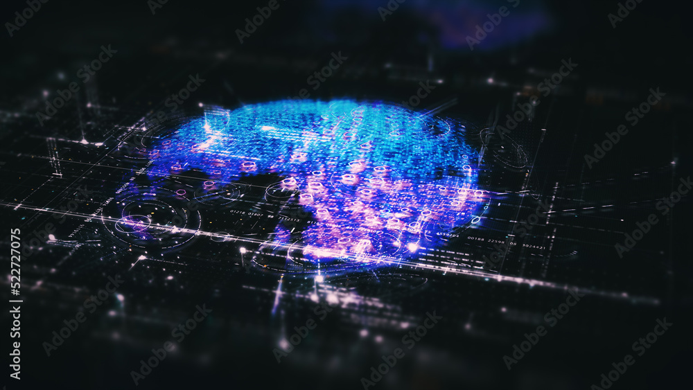 Aufkleber Advance digital generated motion abstract matrix cyber environment big data analytic artificial intelligent metaverse simulation, head up display background