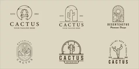 Foto op Canvas set of cactus line art logo vector simple minimalist illustration template icon graphic design. bundle collection of various botanical at desert sign or symbol environment with badge typography © zyxroun