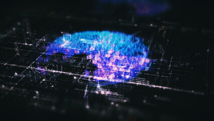 Advance digital generated motion abstract matrix cyber environment big data analytic artificial intelligent metaverse simulation, head up display background