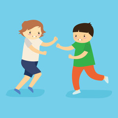 Two boys go at each other with fists