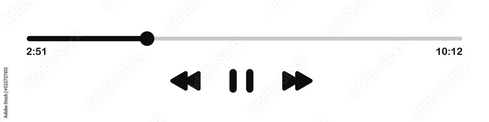 Aufkleber music player icon. video or audio player. time slider with pause, rewind and forward buttons. vector
