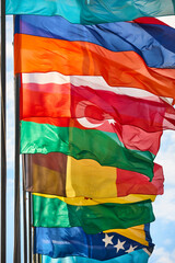 Flags of the word waving in the wind. International emblems
