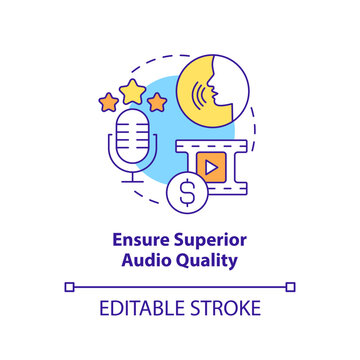 Ensure Superior Audio Quality Concept Icon. Voice Over. E Learning Video Tip Abstract Idea Thin Line Illustration. Isolated Outline Drawing. Editable Stroke. Arial, Myriad Pro-Bold Fonts Used