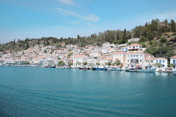 Fototapeta na wymiar Beautiful view of coastal city with different boats on sunny day