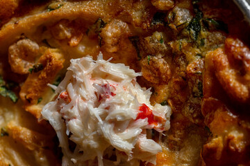 Pie with fish and crab meat