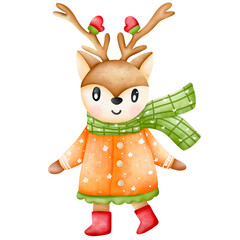 Naklejka premium Christmas-Reindeer watercolor