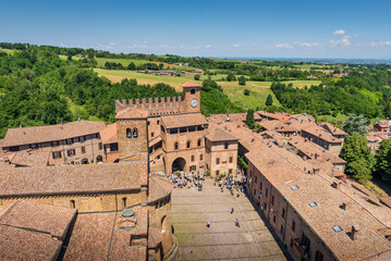 Panoramic aerial view of Castell'Arquato medieval town in Piacenza Italy