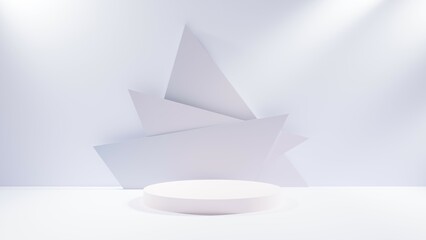 3D rendered podium for your product showcase. Abstract modern minimal background with emty podium and studio style with spotlights.