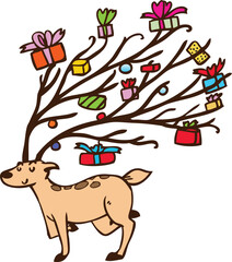 Obraz na płótnie Canvas christmas tree with reindeer and gifts