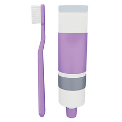 Toothpaste and brush 3D rendering isometric icon.