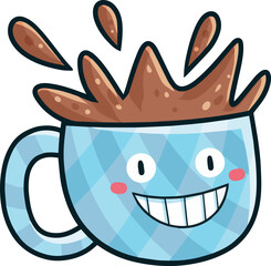Funny blue coffee cup cartoon character