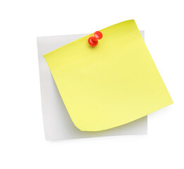 Blank notes pinned on white background, top view