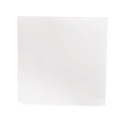 Blank sticky note on white background, top view