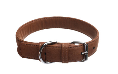 Brown leather dog collar isolated on white