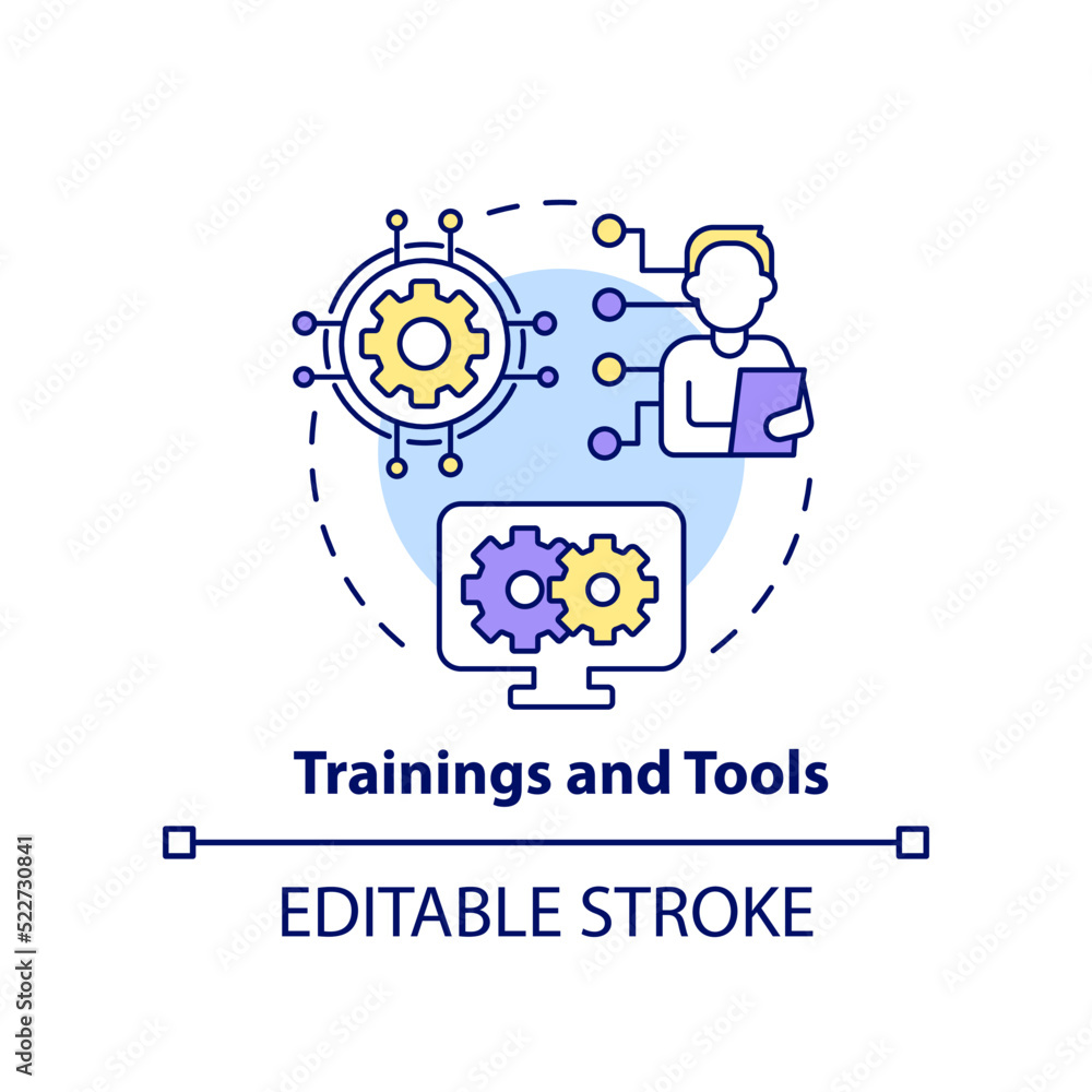 Poster training and tools concept icon. business workflow. creating hybrid environment abstract idea thin l
