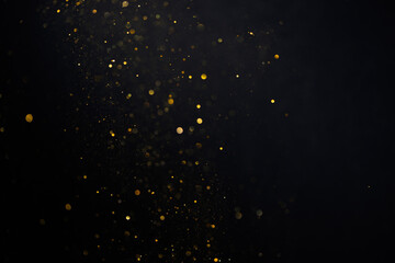 Fototapeta Golden glitter bokeh sparkles lights dark abstract overlay background obraz
