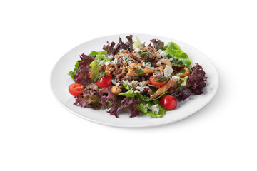 Salad with meat, parsley, blue cheese, tomatoes, lettuce and pepper