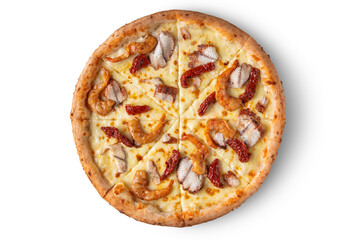 Pizza with shrimps, cheese, pepper and eel