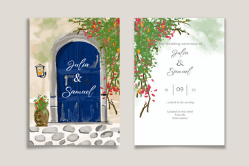 Wedding invitation card with watercolor painting
