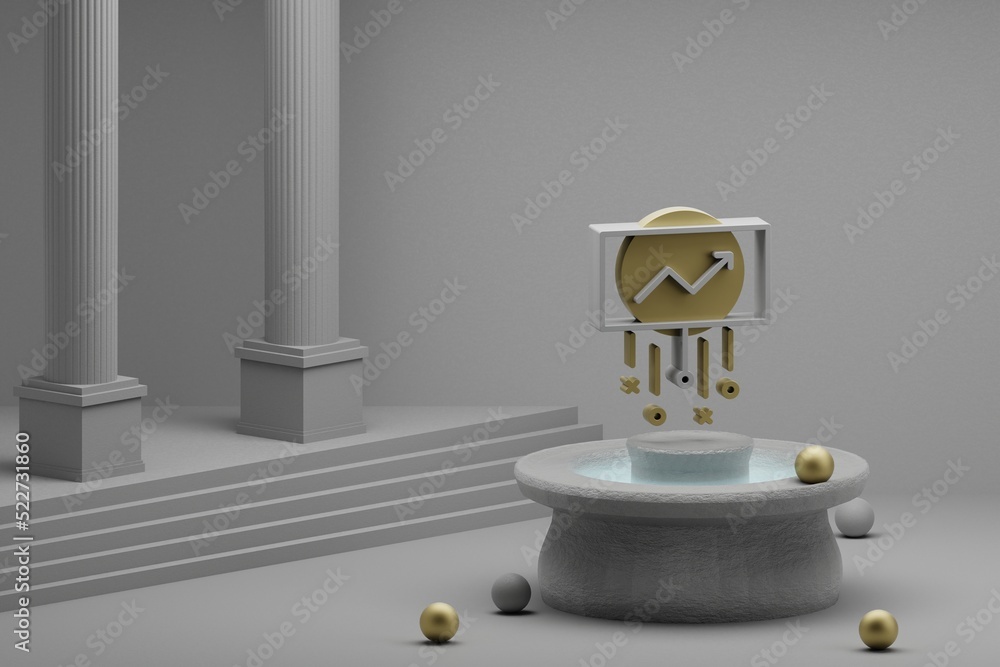 Leinwandbilder beautiful abstract illustrations data screen symbol icon on a fountain and column background. 3d ren