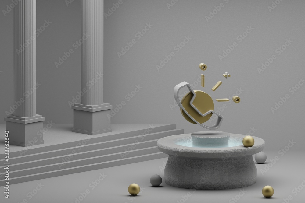 Aufkleber beautiful abstract illustrations phone symbol icon on a fountain and column background. 3d rendering