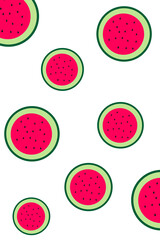 Watermelon pattern. Bright summer pattern. Watermelon slices with pits. Seamless vector background. Summer berry. Print for textile, phone case.