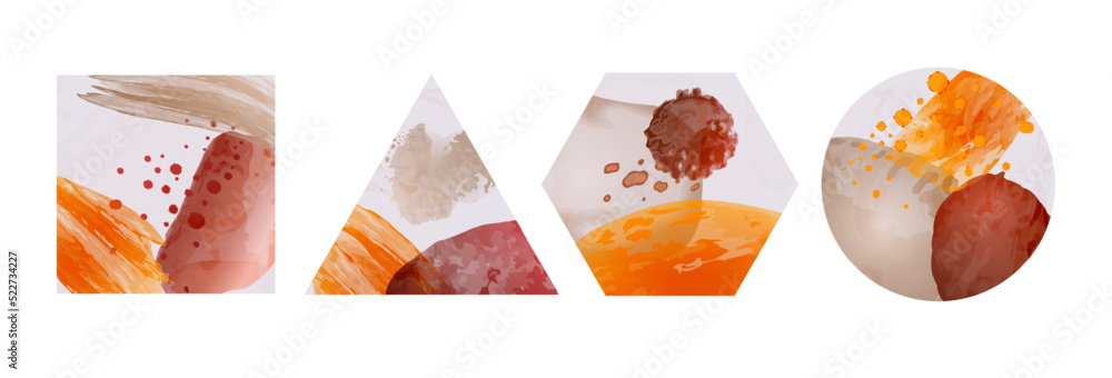 Poster minimal geometric pattern background. texture graphic style, paper shapes. simple decor, watercolor 