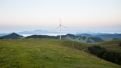 Windmill on a mountain in the morning