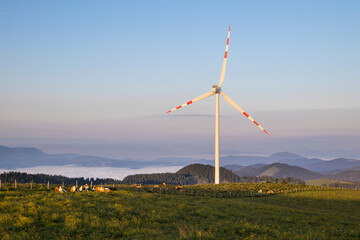 Windmill on a mountain in the morning