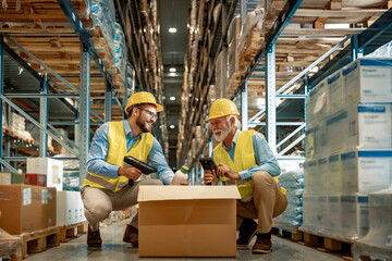 Warehouse workers scanning box