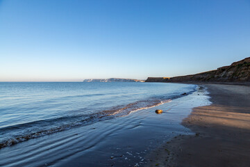 Early morning coastal landscape on the Isle of Wight, looking towards Freshwater Bay