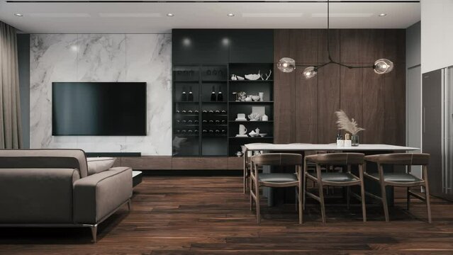 Modern interior design in the living room. 3d visualization