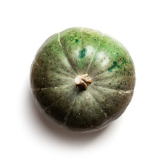 Green pumpkin isolated on white background. Food photography. Halloween concept. Top view. Part of set different kinds of pumpkins.
