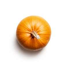 Orange pumpkin isolated on white background. Food photography. Halloween concept. Top view. Part of set different kinds of pumpkins. - obrazy, fototapety, plakaty